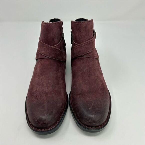 Born Women's Burgundy Red Purple Suede Ankle Boots Size 8M Boho Casual Buckle - Picture 6 of 14